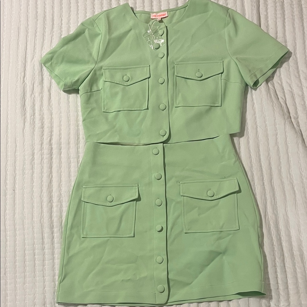 Chic Mint Green Two-Piece Button Front Dress Set